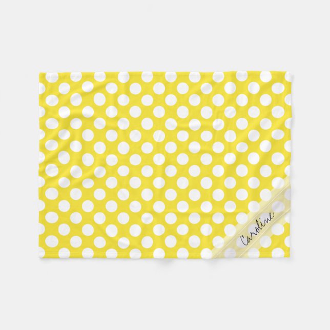 Monogram Yellow White Trendy Fun Polka Dot Pattern Fleece Blanket (Front (Horizontal))