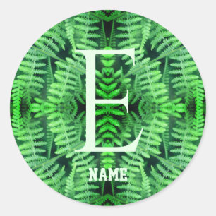Monogram Your Initial Green Ferns Personalised Classic Round Sticker