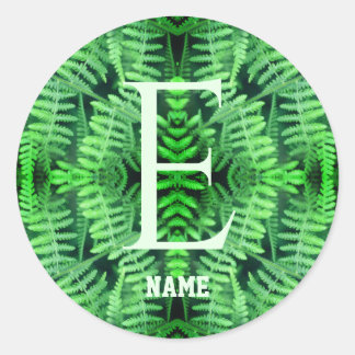 Monogram Your Initial Green Ferns Personalised Classic Round Sticker