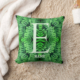 Monogram Your Initial Green Ferns Personalised     Cushion