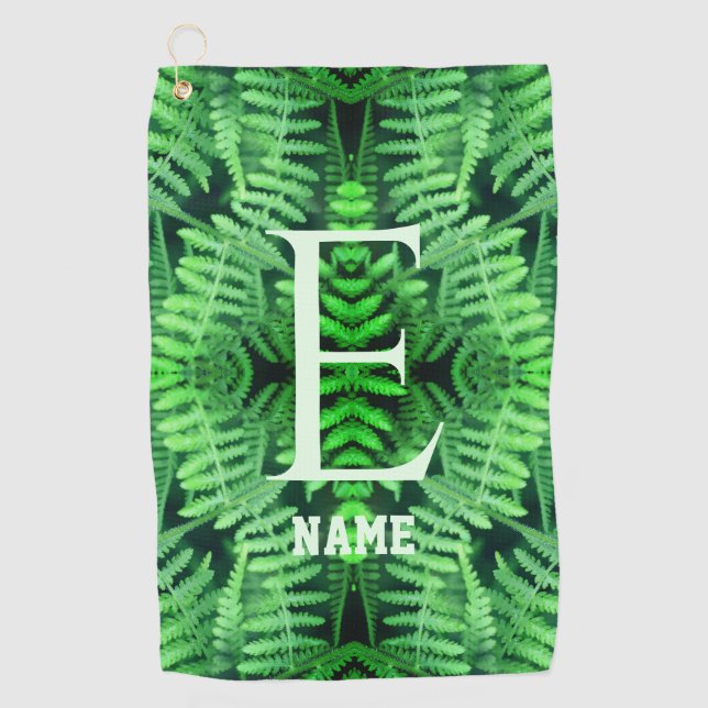 Monogram Your Initial Green Ferns Personalised     Golf Towel (Front)
