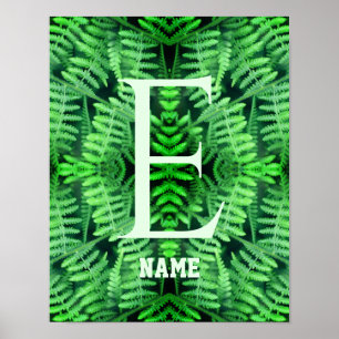 Monogram Your Initial Green Ferns Personalised Poster