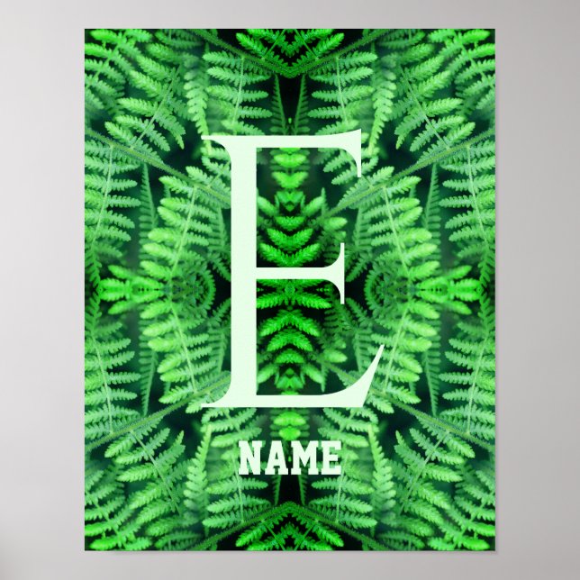 Monogram Your Initial Green Ferns Personalised     Poster (Front)
