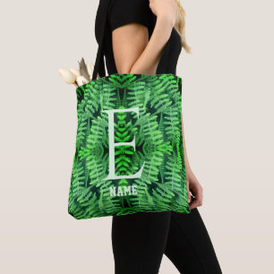 Monogram Your Initial Green Ferns Personalised Tote Bag