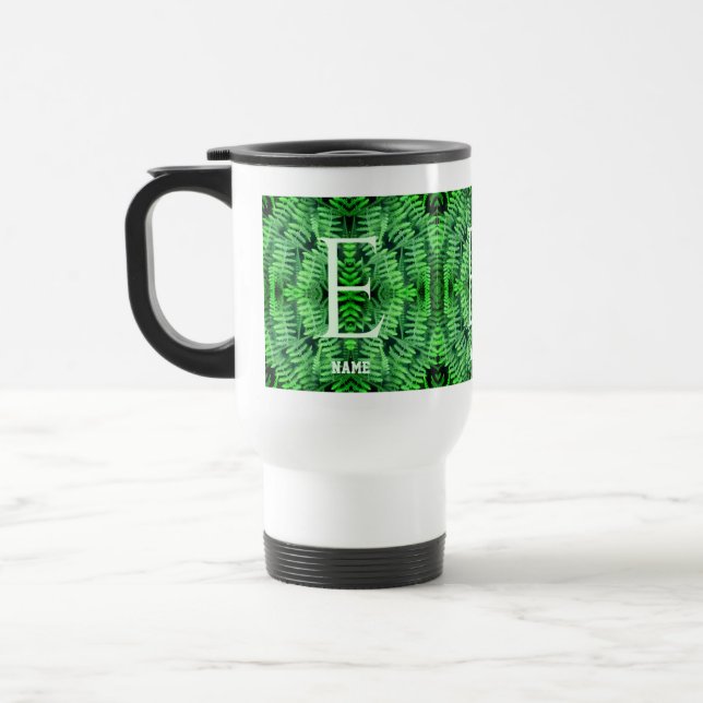 Monogram Your Initial Green Ferns Personalised     Travel Mug (Left)