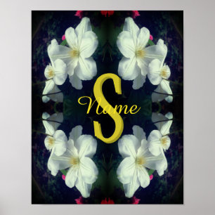 Monogram Your Initial Name Clematis Floral Art Poster