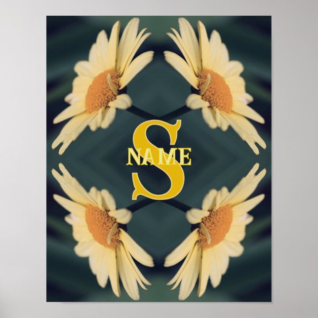 Monogram Your Initial Name Daisy Art Poster (Front)