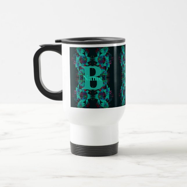 Monogram Your Initial Name Lily Art Personalised Travel Mug (Left)