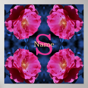Monogram Your Initial Name Rose Art Custom Poster