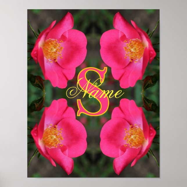 Monogram Your Initial Name Rose Art Personalised Poster (Front)