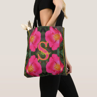 Monogram Your Initial Name Rose Art Personalised Tote Bag