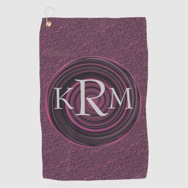 Monogram Your Initials Plum Swirls Personalised Golf Towel (Front)
