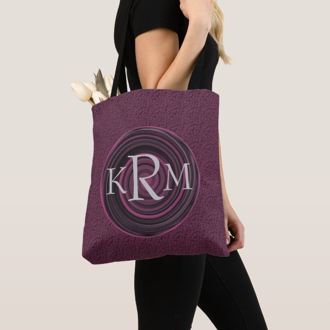 Monogram Your Initials Plum Swirls Personalised Tote Bag (Close Up)