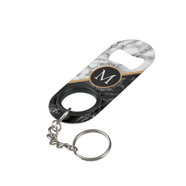 Monogram Your Letter Bottle Opener Keychain Marble (Back Angled)
