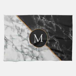 Monogram Your Letter Kitchen Towel Marble Design
