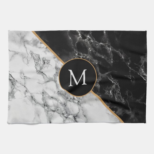 Monogram Your Letter Kitchen Towel Marble Design (Horizontal)