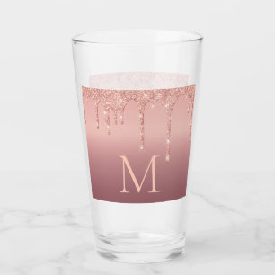 Monogram Your Letter Rose Gold Blush Glitter Glass