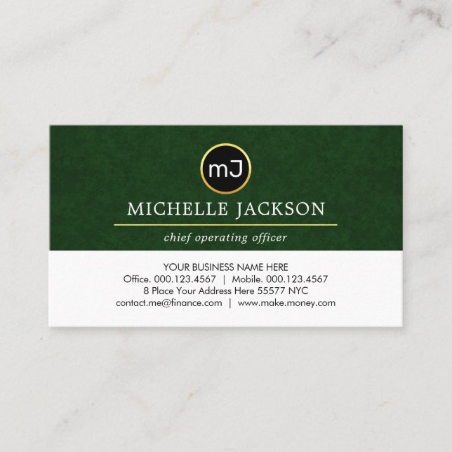 Monogram Your Name On Emerald Grunge Layer Business Card (Front)