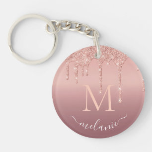 Monogram Your Name Rose Gold Blush Glitter Sparkle Key Ring