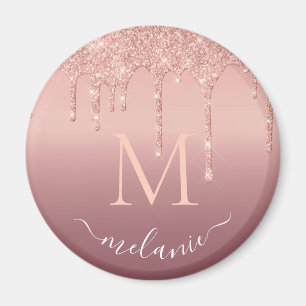 Monogram Your Name Rose Gold Blush Glitter Sparkle Magnet