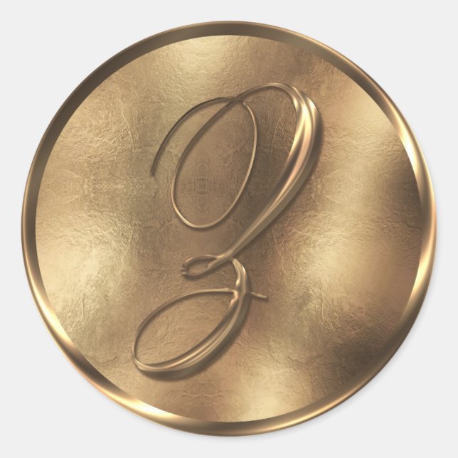 Monogram Z Bronze Wedding Invitation Holiday Classic Round Sticker (Front)