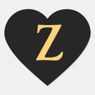 Monogram Z,  gold coloured initial Z on black Heart Sticker