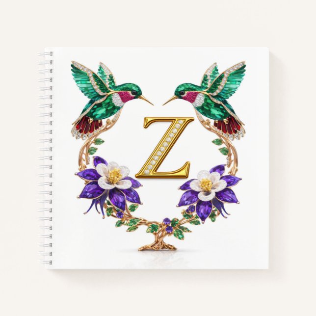 Monogram Z Gold Hummingbird Wedding Shower Gift Notebook (Front)