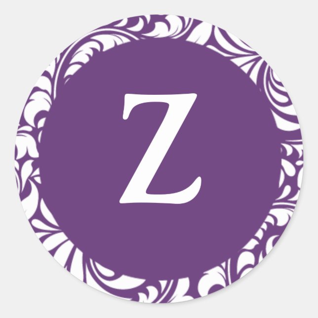 Monogram Z Plum Colour Wedding Theme Monograms Sea Classic Round Sticker (Front)