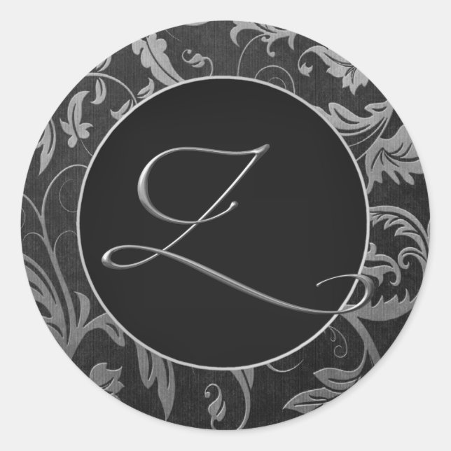 Monogram Z Silver and Black Damask Wedding Seal (Front)