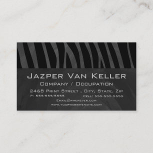 Monogram Zebra Black and Grey Business Card