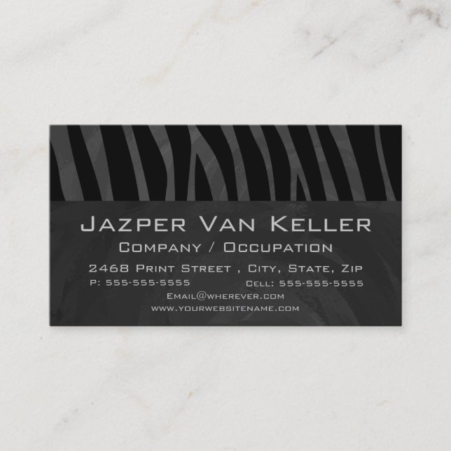 Monogram Zebra Black and Grey Business Card (Front)