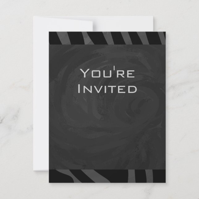 Monogram Zebra Black and Grey Invitation (Front)
