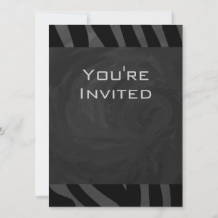 Monogram Zebra Black and Grey Invitation