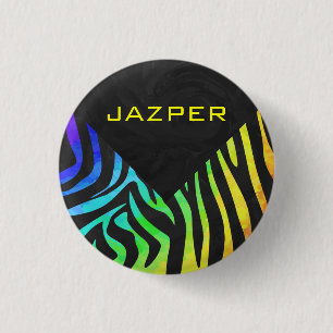 Monogram Zebra Black and Rainbow Print 3 Cm Round Badge