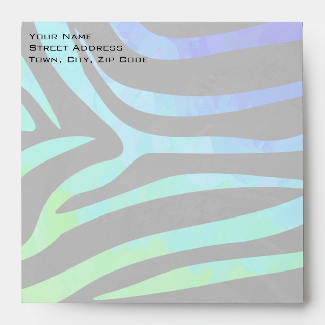 Monogram Zebra Black and Rainbow Print Envelope (Front)