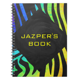 Monogram Zebra Black and Rainbow Print Notebook