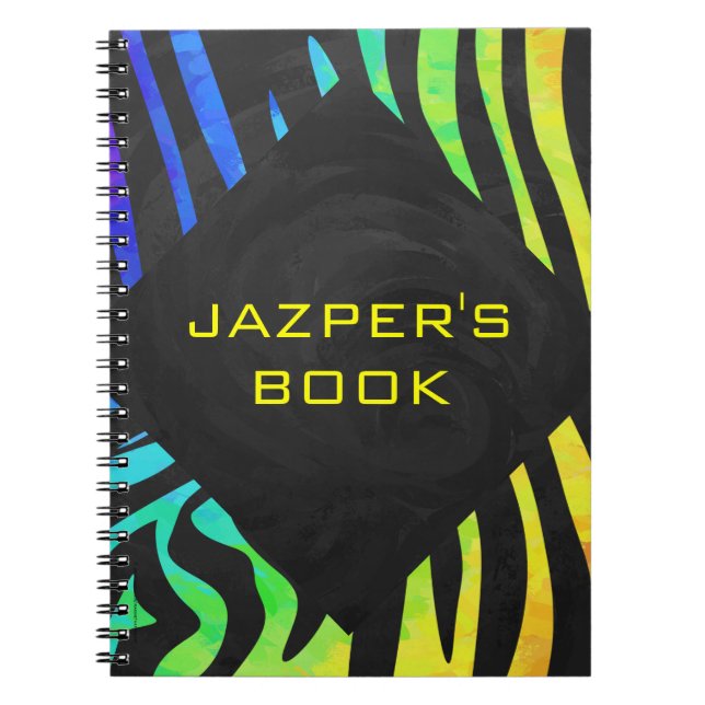 Monogram Zebra Black and Rainbow Print Notebook (Front)
