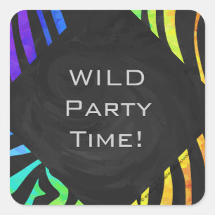 Monogram Zebra Black and Rainbow Print Square Sticker