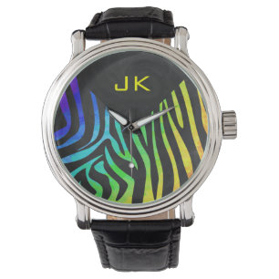 Monogram Zebra Black and Rainbow Print Watch