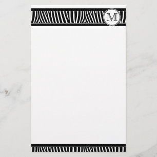 Monogram Zebra Pattern Black White Stationery
