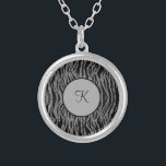 Monogram Zebra Print Black Grey Silver Trendy Silver Plated Necklace<br><div class="desc">Monogram this Black and Grey-Silver Zebra Print Silver Necklace. Makes a great gift for her,  or for your bridesmaids.</div>