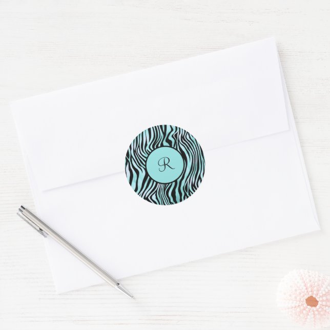 Monogram Zebra Print Black Turquoise Envelope Seal (Envelope)