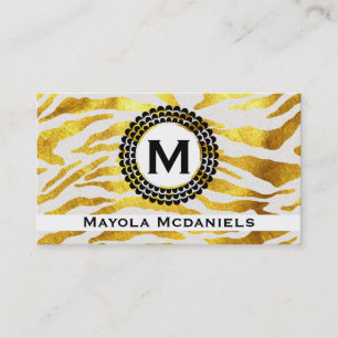 Monogram Zebra Print (gold) Business Card