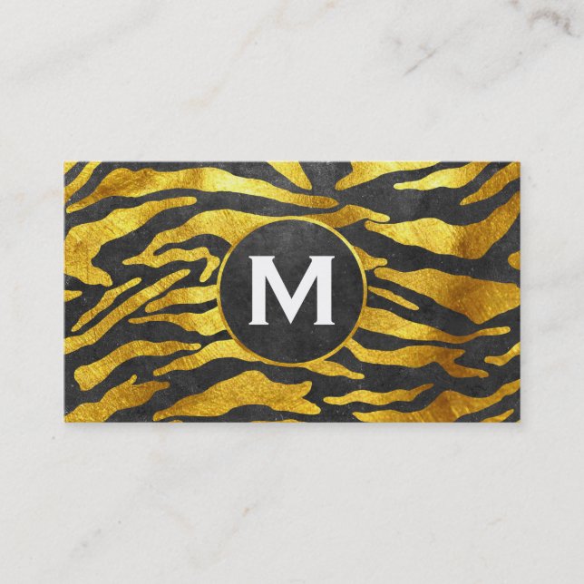 Monogram | Zebra Print (gold) | Slate Business Card (Front)