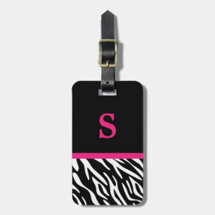 Monogram Zebra Print & Pink Accent Luggage Tag