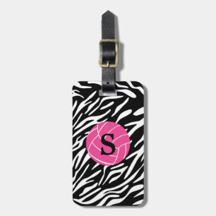 Monogram Zebra Stripe Pink Volleyball Luggage Tag