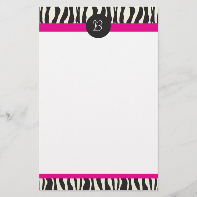 Monogram Zebra Stripes Customisable Stationery (Front)