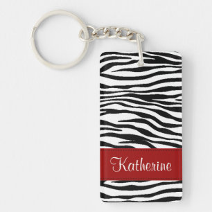 Monogram Zebra Stripes with Red Acrylic Keychain