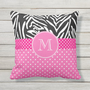 Monogram Zebra with Hot Pink Polka Dot Pattern Cushion