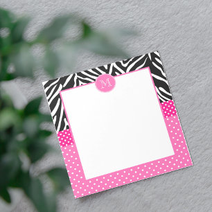 Monogram Zebra with Hot Pink Polka Dot Pattern Notepad